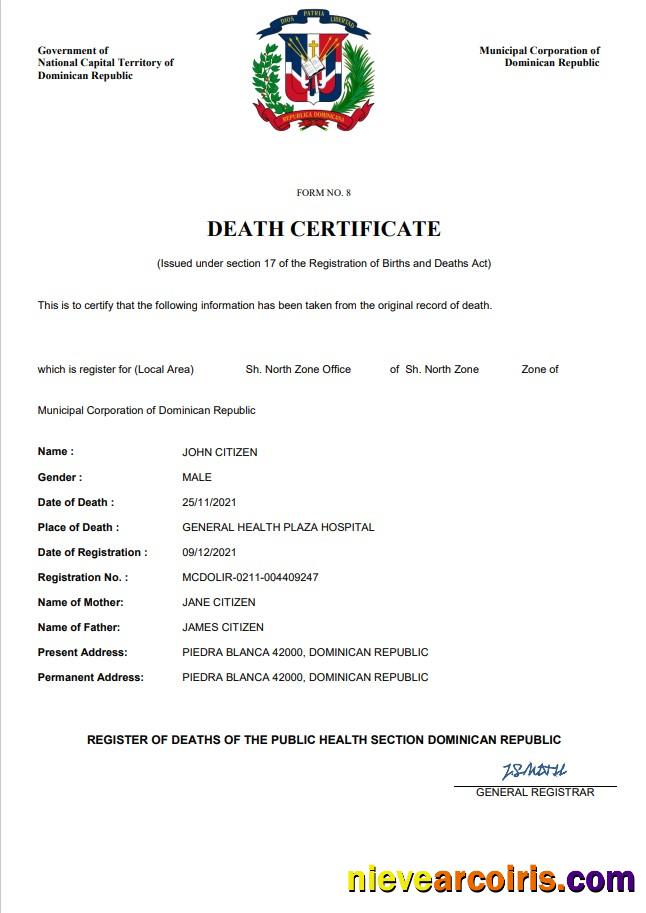 Dominican Republic death certificate